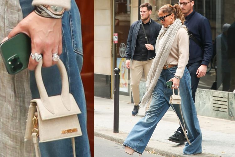 Jennifer Lopez tertangkap kamera saat sedang berjalan di Kota Paris, Perancis. Penampilannya kembali mencuri perhatian berkat tas mungil yang dibawanya saat itu. 