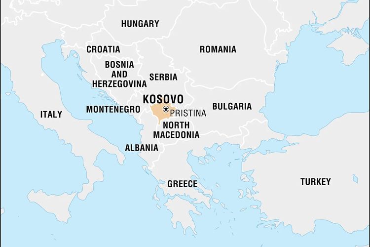Peta wilayah Kosovo.