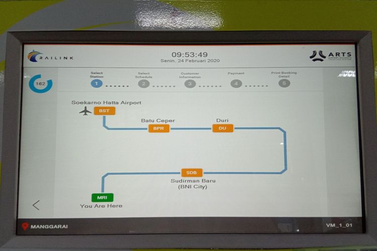Beberapa pilihan stasiun yang melayani kereta api bandara. Kamu bisa pilih kamu ingin singgah ke stasiun apa dengan cara menekan kode stasiun yang ditandai dengan warna oranye, Stasiun Manggarai, Jakarta, Senin (24/2/2020).