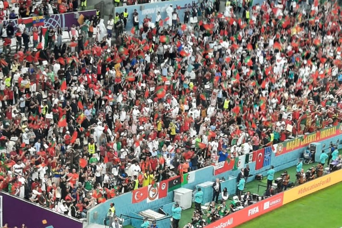 Suasana pertandingan 16 besar Piala Dunia 2022 yang mempertemukan Portugal vs Swiss di Lusail Stadium, Rabu (7/12/2022) dini hari WIB.