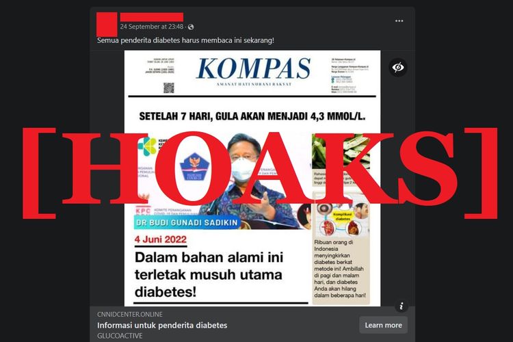 Hoaks pernyataan Menkes soal obat diabetes