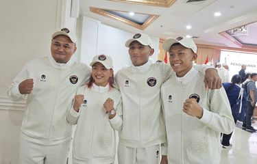 Perwakilan PB Pertacami saat pengukuhan Kontingen Indonesia untuk SEA Games 2025 di Wisma Kemenpora