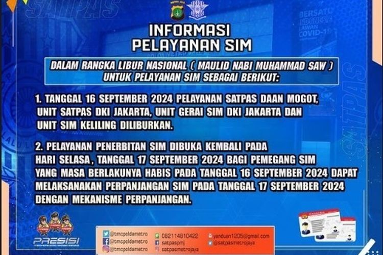 Dispensasi perpanjangan SIM berlaku saat libur Maulid Nabi Muhammad SAW