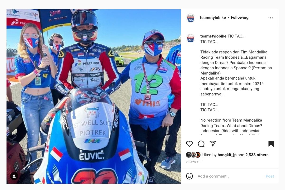 Mandalika Racing Team Indonesia (MRTI) diduga menunggak pada Team StyloBike