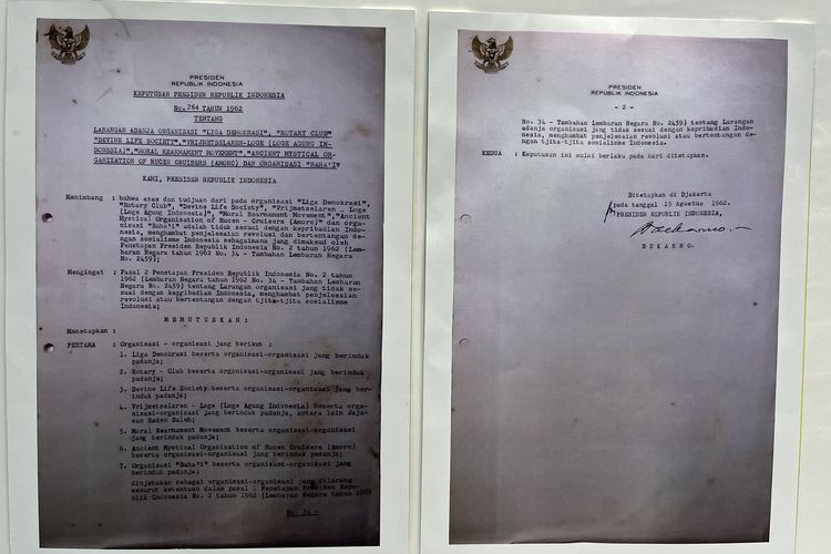 Keputusan Presiden di Pameran Freemason, Museum Taman Prasasti Jakarta, Rabu (1/11/2023).