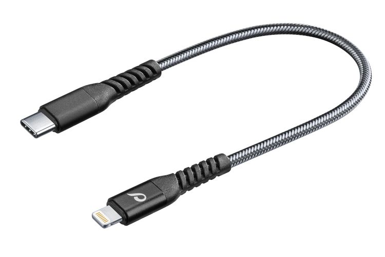 Contoh kabel adaptor dari USB-C ke Lightning.