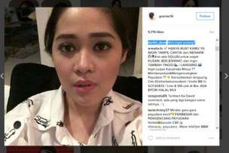 Akun Gracia Indri mengunggah sebuah video yang dikomentari oleh akun Instagram diduga milik David 'NOAH'.