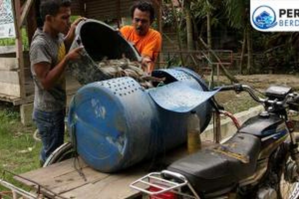 Anggota POKDAKAN Lele Tanah Berongga memanen lele. (Dok. Pertamina)