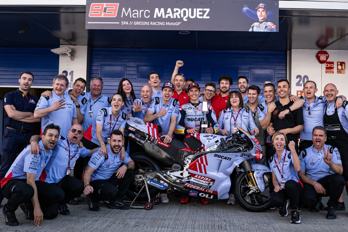 Marc Marquez meraih podium pertamanya pada balapan utama bersama Gresini Racing pada MotoGP Spanyol 2024 di Sirkuit Jerez