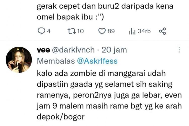 Tangkapan layar Twitter tentang Stasiun Manggarai