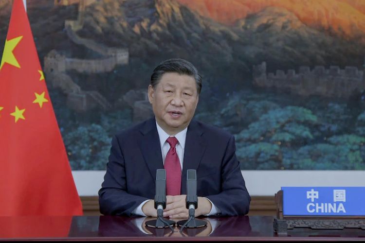 Presiden China berpidato di sesi ke-76 UNGA di markas besar PBB dalam pesan yang direkam sebelumnya, 21 September 2021.
