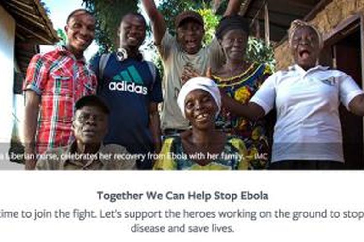 Tampilan muka laman kampanye donasi Ebola di Facebook