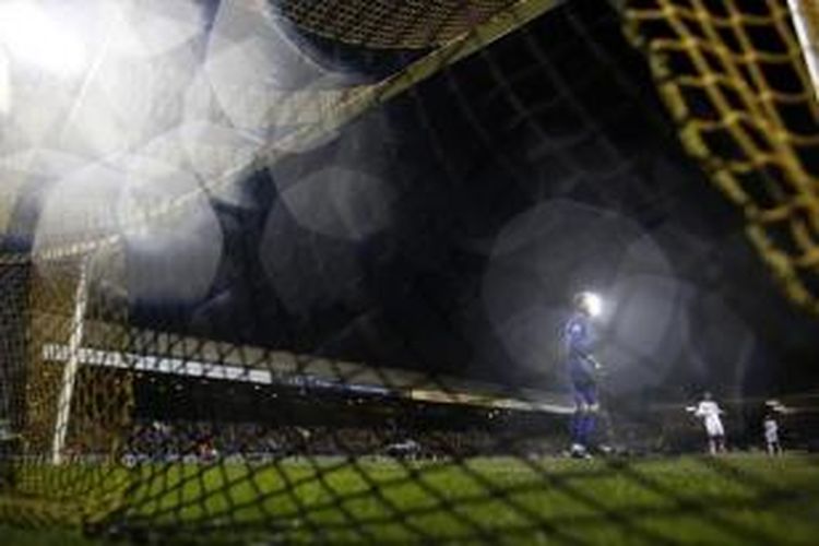 Penampakan gawang Manchester United pada laga kontra Cambridge United, 23 Januari 2015.