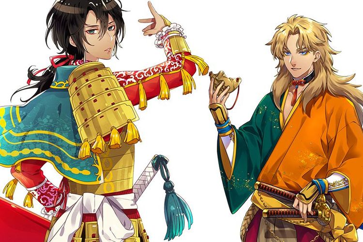 Ilustrasi karakter anime samurai dari bendera Spanyol (kiri) dan Sri Lanka (kanan) yang dibuat oleh seniman Jepang dalam Olympiade Tokyo 2020.