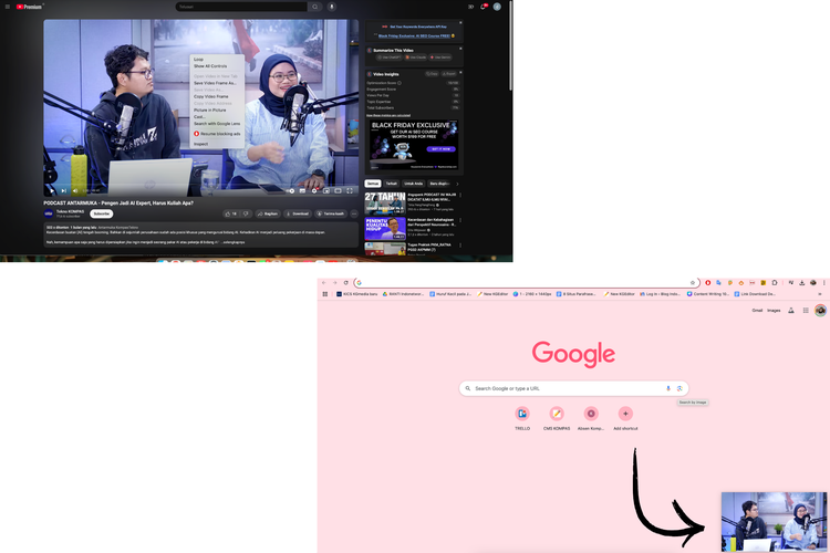 Ilustrasi PiP di YouTube