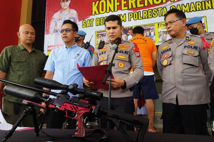 Polisi mengamankan pelaku yang menembak warga dengan senapan angin hingga tewas di Samarinda