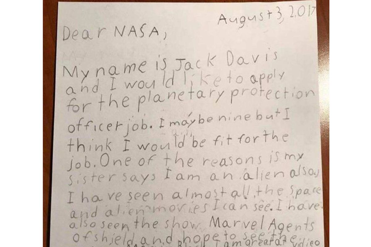 Surat lamaran Jack Davis untuk NASA