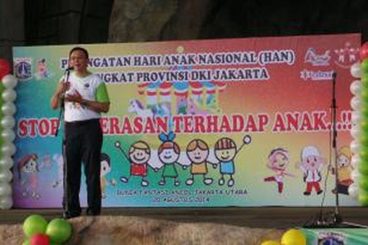 Wakil Gubernur DKI Jakarta Basuki Tjahaja Purnama saat memberikan sambutan dalam Hari Anak Nasional, di Dufan, Jakarta, Rabu (20/8/2014).