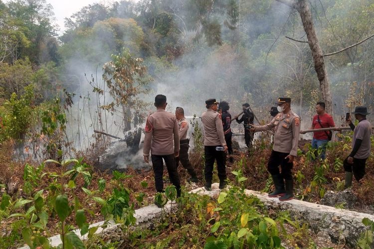 Polisi Padamkan Kebakaran Lahan di 2 Titik Kabupaten Biak Numfor Papua