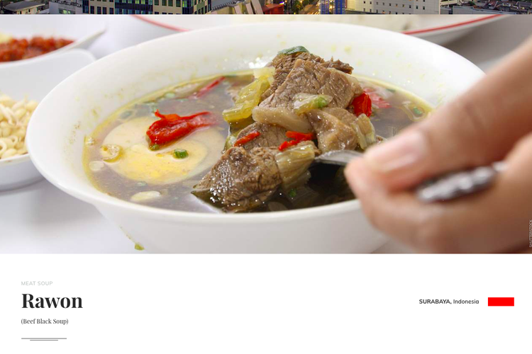 Tangkapan layar situs TasteAtlas yang menyebut Rawon sebagai salah satu sup terenak
