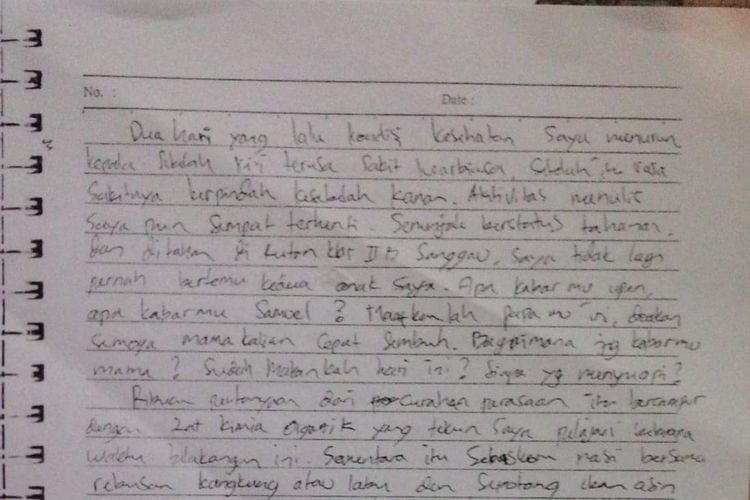 Tulisan tangan yang ditulis Fidelis saat berada di Rutan Klas IIB Sanggau, Kalimantan Barat