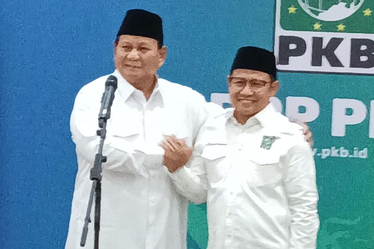 Presiden terpilih Prabowo Subianto dan Ketua Partai Kebangkitan Bangsa (PKB) Muhaimin Iskandar di kantor Dewan Pimpinan Pusat (DPP) PKB, Jalan Raden Salah, Salemba, Jakarta Pusat, Rabu (24/4/2024).