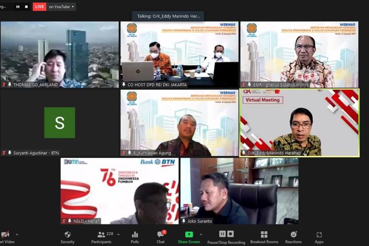 Pelaksanaan Webinar Bertahan Menghadapi Pandemi; Realita Pengembang &Solusi Dukungan Perbankan?, yang diselenggarakan DPD REI DKI Jakarta, Kamis (12/08/2021)