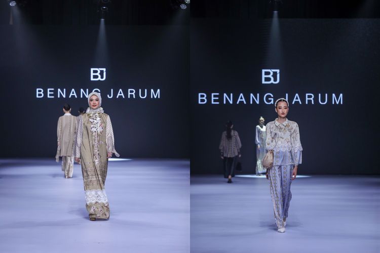 Koleksi dari brand Benang Jarum dalam Indonesia Fashion Aesthetic (IFA) 2026 di Ballroom The Ritz-Carlton Hotel, Pacific Place, Jakarta, Selasa (10/2/2026).
