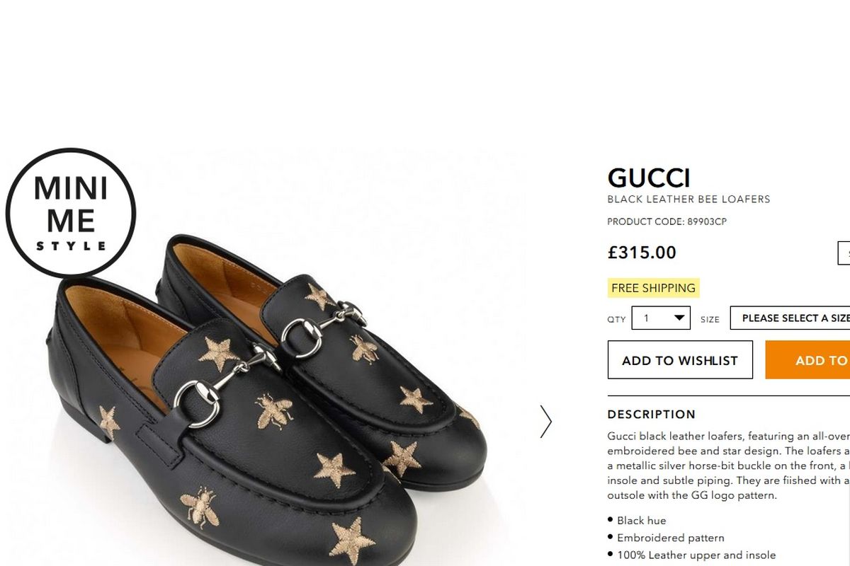 Gucci Black Leather Bee Loafers