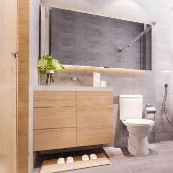 Ilustrasi kabinet kamar mandi berwarna netral