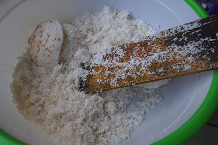 Ilustrasi ampas kelapa parut, yang dapat dimanfaatkan sebagai pupuk tanaman.