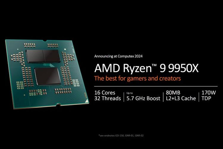 Spesifikasi CPU desktop AMD Ryzen 9 9950X.