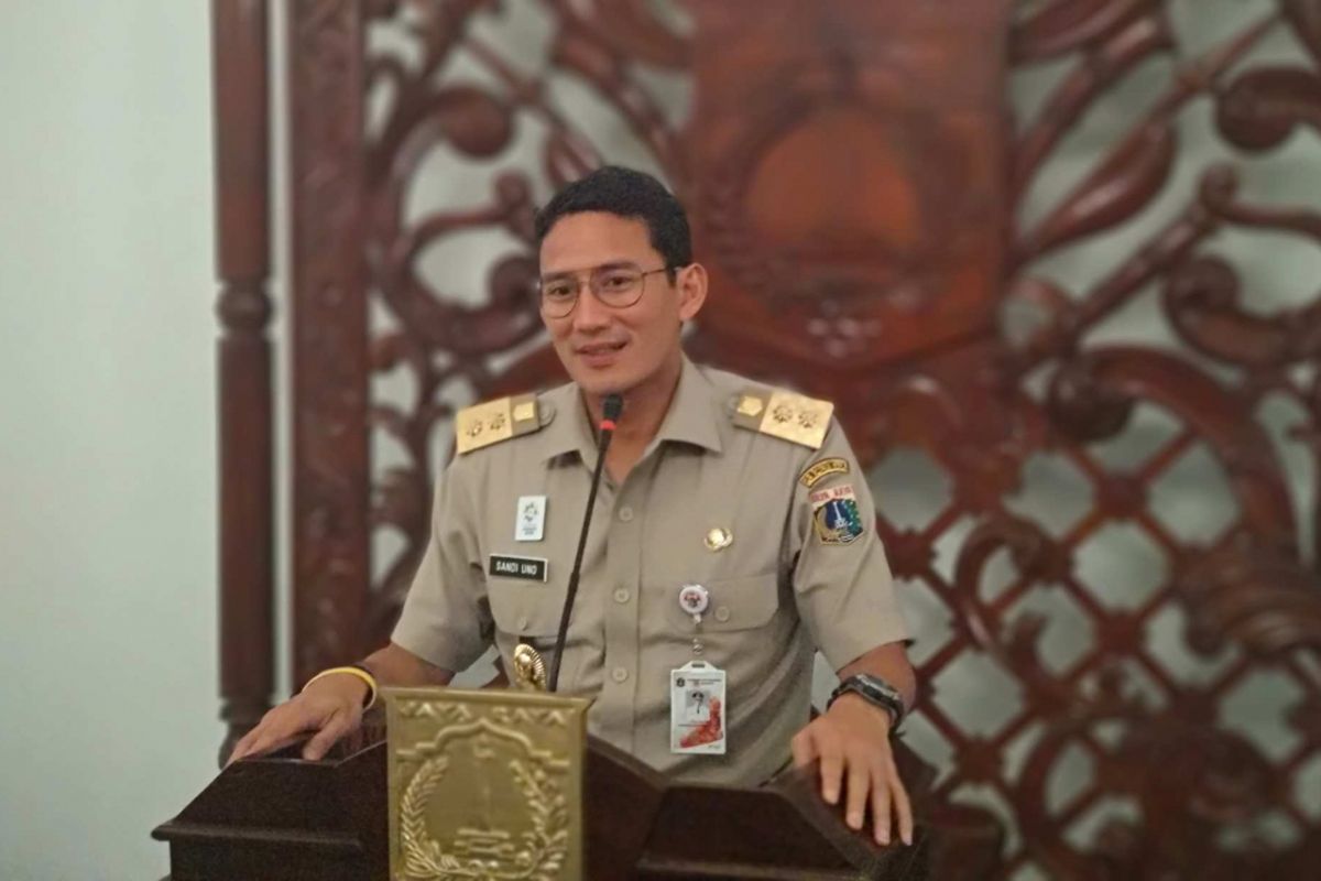 Wakil Gubernur DKI Jakarta Sandiaga Uno di Balai Kota, Senin (19/3/2018).