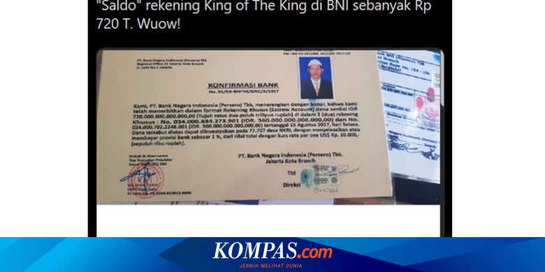 Viral Saldo Rekening King Of The King Di Bni Rp 720 Triliun Ini Penjelasannya Halaman All Kompas Com