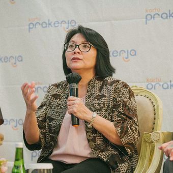 Direktur Eksekutif Prakerja Denni Puspa Purbasari memberikan keterangan pers di Jakarta, Rabu (31/5/2023).