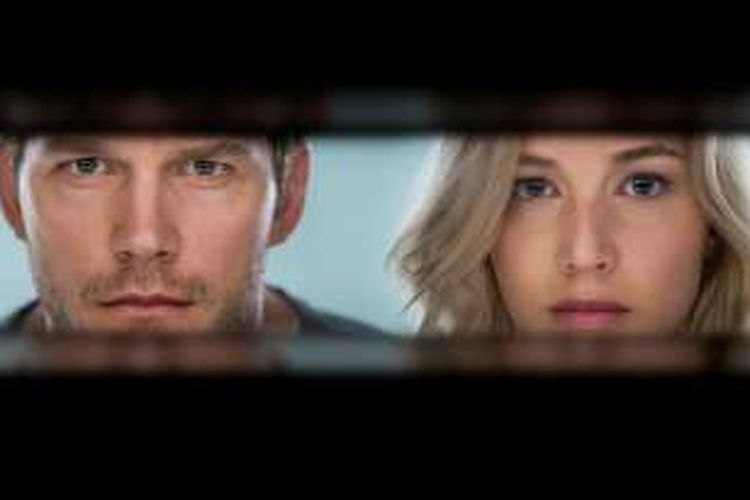 Chris Pratt dan Jennifer Lawrence dalam film Passengers.