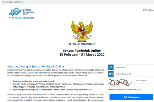 Terakhir Besok, Simak Cara Pengisian dan Daftar Pertanyaan Sensus Penduduk Online 2020