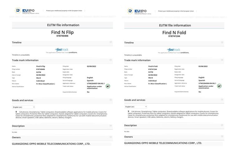 Merek dagang Oppo Find N FLip dan Find N Flip terdaftar di situs EUIPO