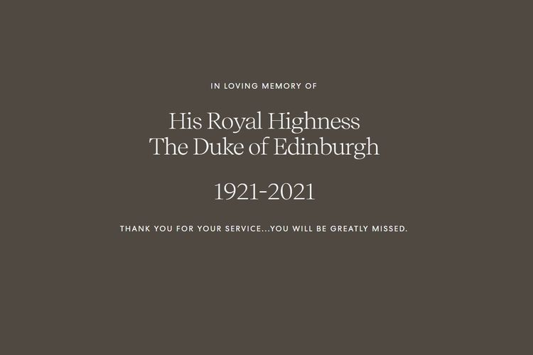 Tangkapan layar dari laman situs yayasan archewell.com milik Pangeran Harry dan Meghan Markle, yang menampilkan ucapan belasungkawa atas meninggalnya Pangeran Philip (99) pada Jumat (9/4/2021).