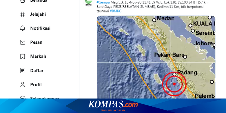 Gempa Terkini Berkekuatan M 5 3 Kembali Guncang Sumbar Halaman All Kompas Com
