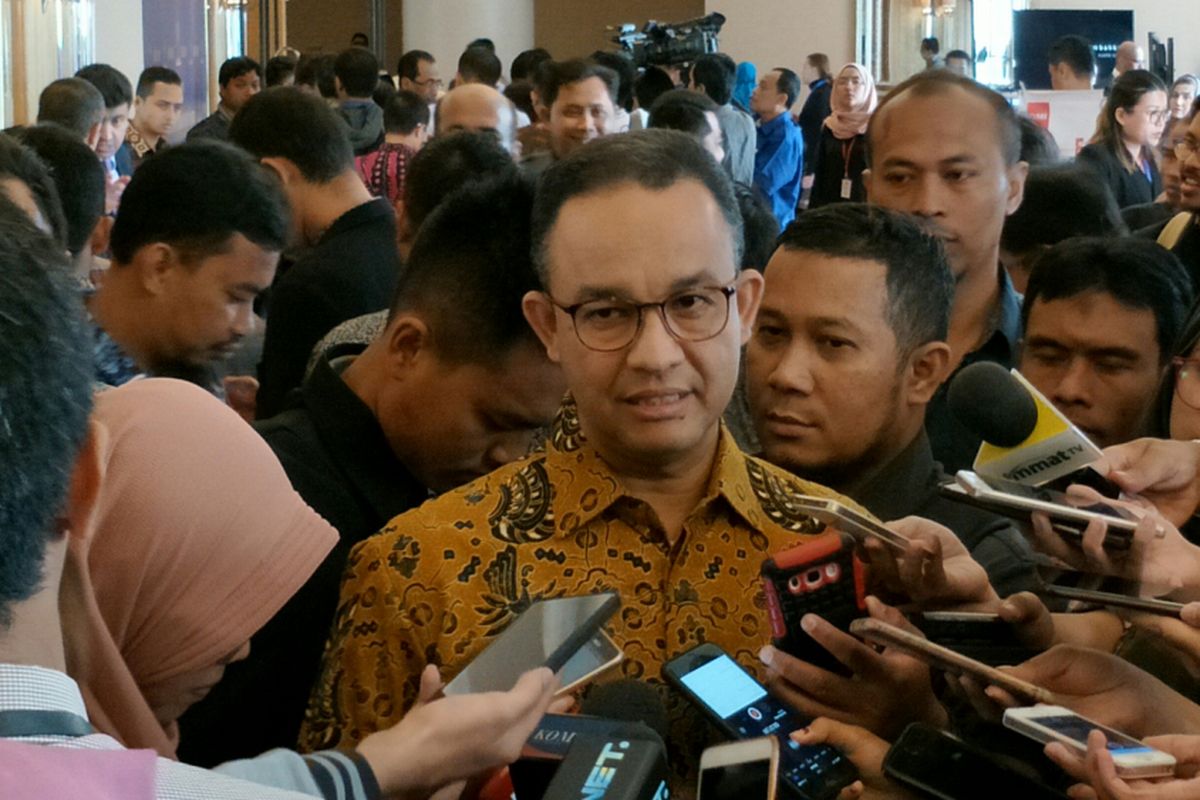 Gubernur DKI Jakarta Anies Baswedan di Hotel Ritz Carlton, Kuningan, Jakarta Selatan, Senin (15/1/2018).