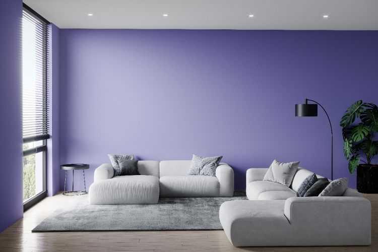 Rumah minimalis dengan cat dinding berwarna ungu muda