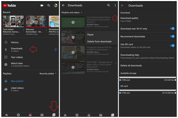 Cara lihat daftar unduhan video Youtube dan menghapusnya.