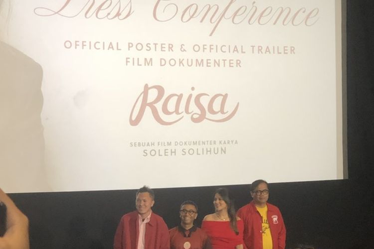 Konferensi pers film dokumenter Harta Tahta Raisa di Plaza Senayan, Jakarta Pusat, Selasa (23/4/2024). 