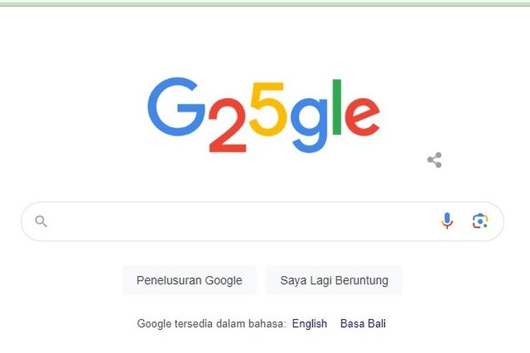 Tampilan laman Google di Google Doodle pada Ulang Tahun Ke-25 Google, 27 September 2023.