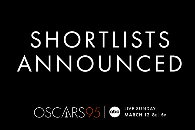 Tangkapan layar halaman depan situs Academy yang memuat 10 kategori dan daftar pendek untuk Oscars ke-95.