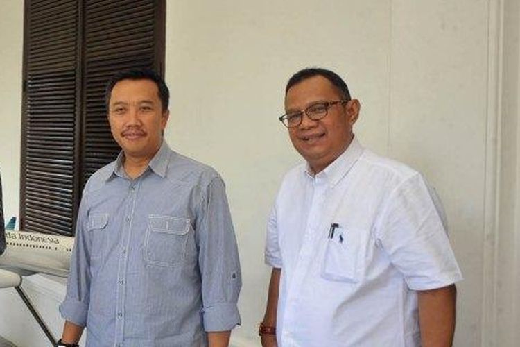 Menteri Pemuda dan Olahraga (Menpora) Imam Nahrawi didampingi Sesmenpora Alfitra Salamm bertemu dengan Direktur SDM dan Umum PT Garuda Indonesia, Heryanto Agung Putra di Kantor Pusat Garuda Indonesia, Jakarta, Kamis (03/03) dan meminta Garuda ikut membantu mensponsori pebalap nasional Rio Haryanto.