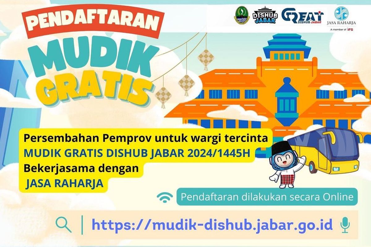 Cara daftar mudik gratis Dishub Jabar 2024 yang dibuka mulai hari ini, 10 Maret 2024.