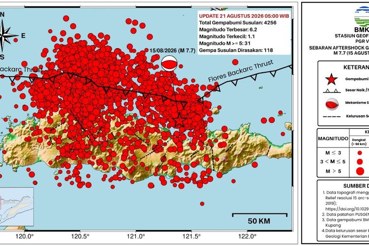 BMKG Catat 862 Kali Gempa Susulan Terjadi di NTT pada 20 Agustus 2026