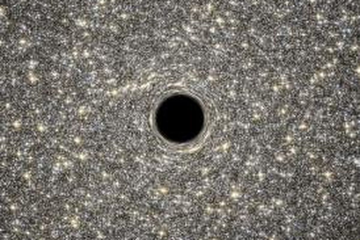 Ilustrasi lubang hitam monster di galaksi kerdil M60-UCD01. 